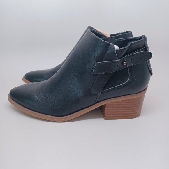 A New Day Booties Black Faux Leather Side Buckle Zipper Nikki Boots Size 7.5 NEW - Picture 2 of 15